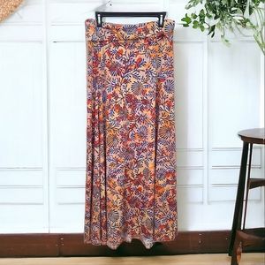 LuLaRoe Women's Pull On Orange/Blue Pattern Stretch Maxi Skirt Size Medium
